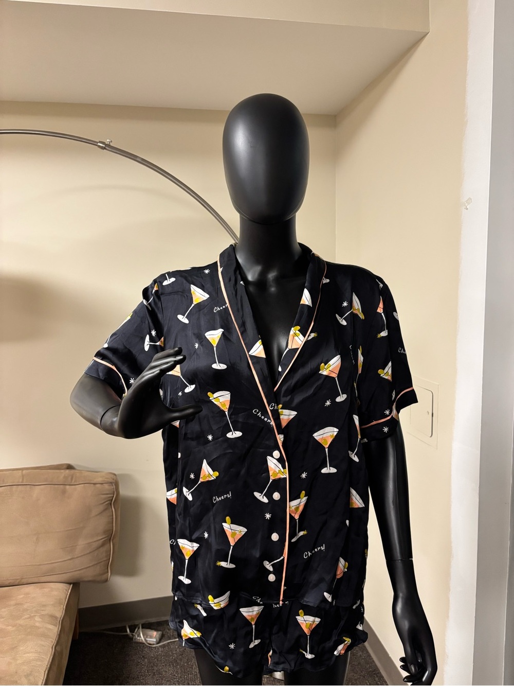 Anthropologie Women’s Black Cocktail Print Short Pajama Set